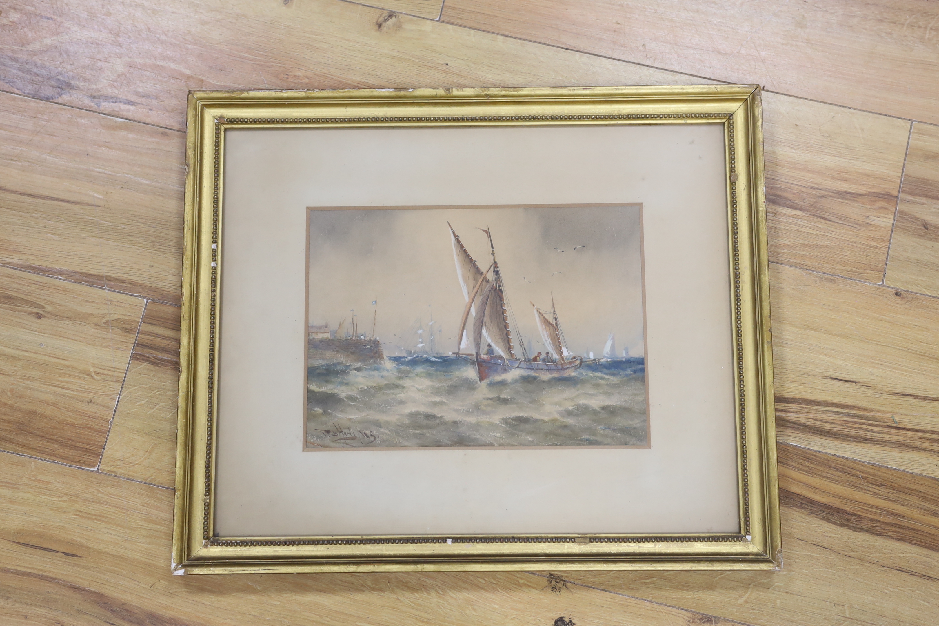 Thomas Bush Hardy (1842-1897), heightened watercolour, Ships at sea, signed and dated 1885, stencil verso, 21.5 x 29cm